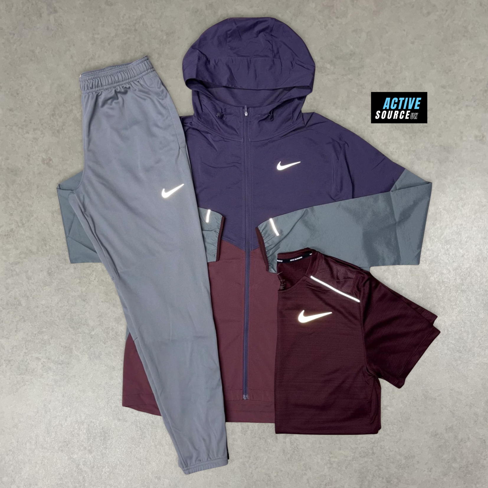 Nike UV Windrunner 3 Piece Tracksuit Set "Burgundy Crush/Maroon/Grey"