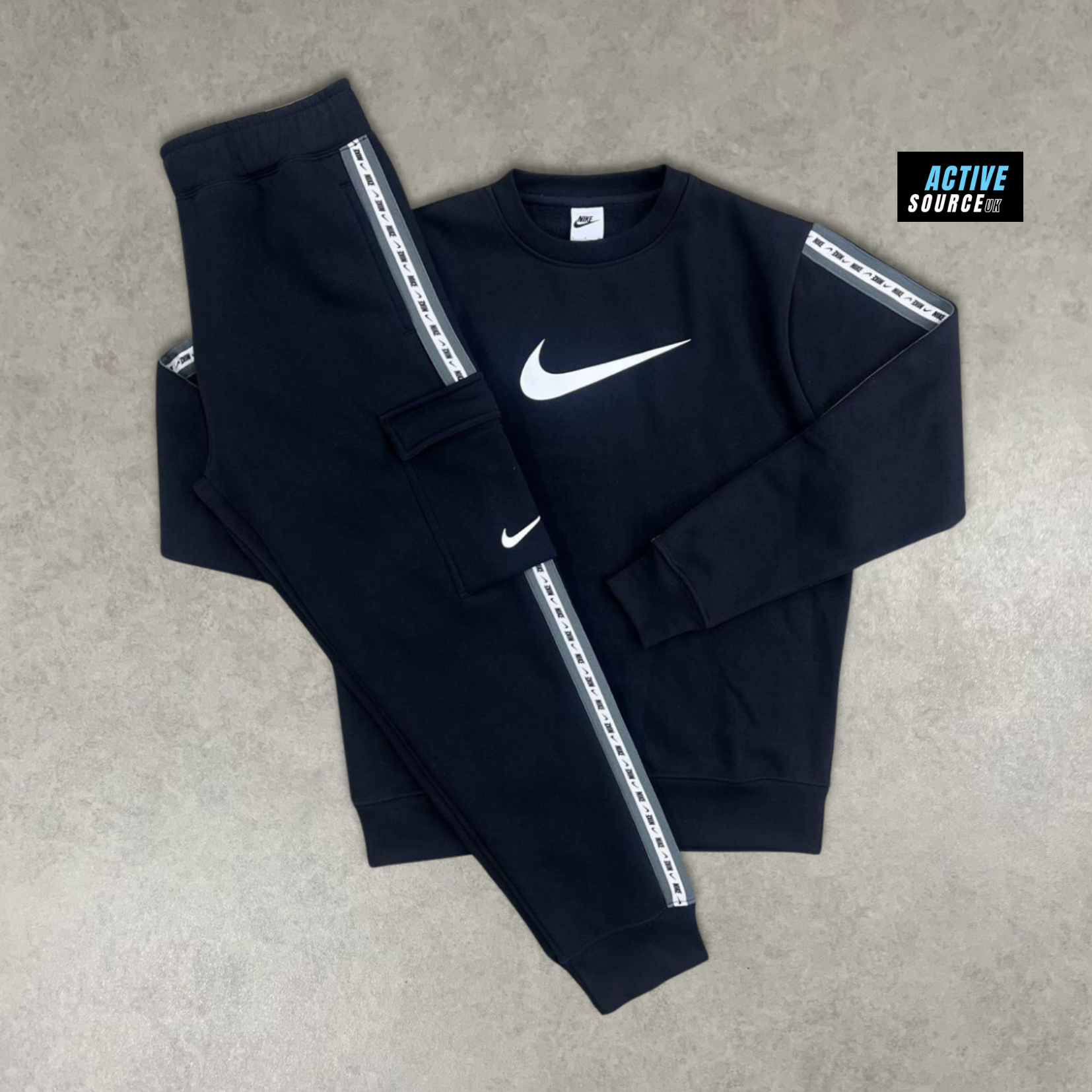 Nike Cargo Crew Neck Jumper Tracksuit "Double Black"
