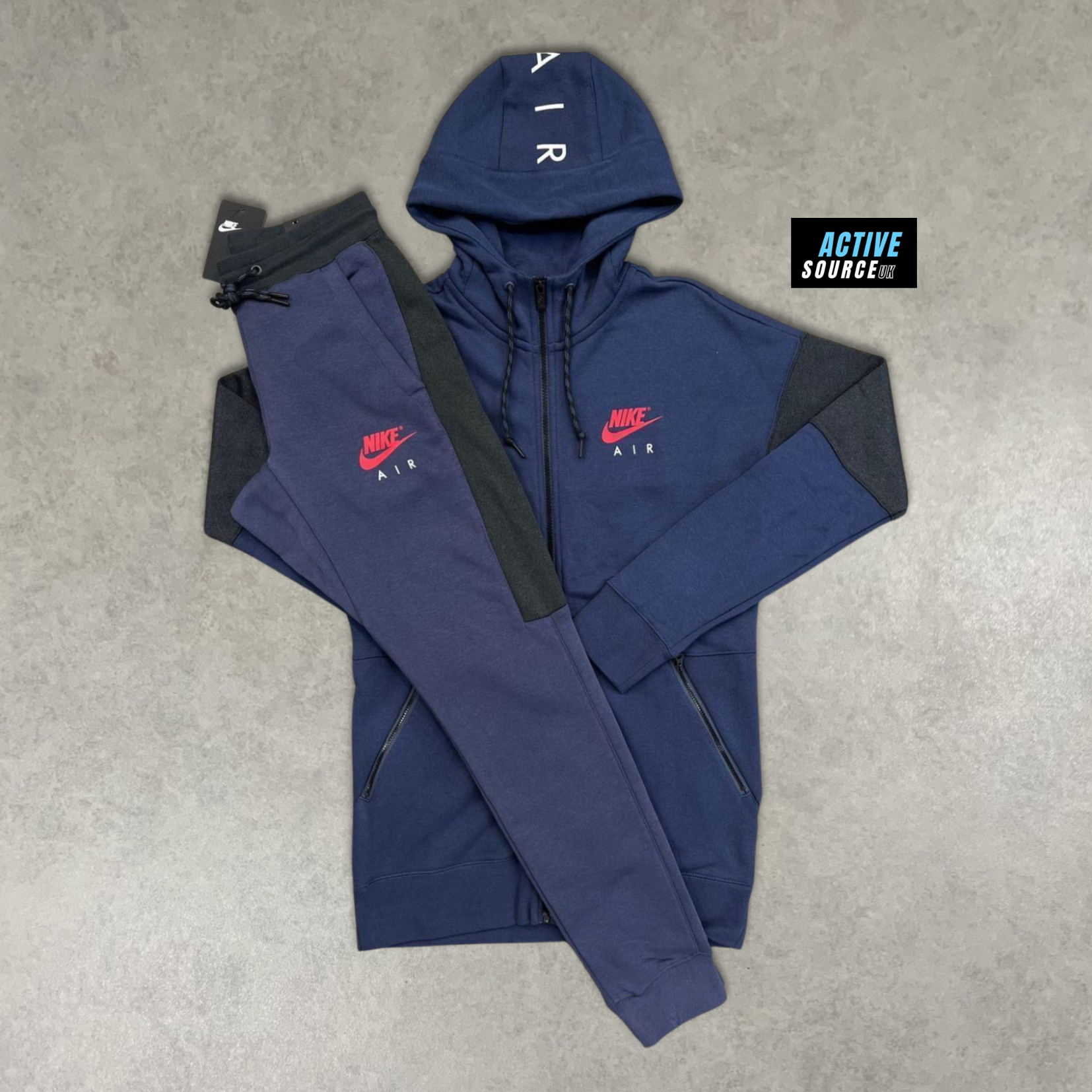 Nike Air Brushed Fleece Zip Up Hoodie Tracksuit "Thunder Blue/Anthracite/University Red"
