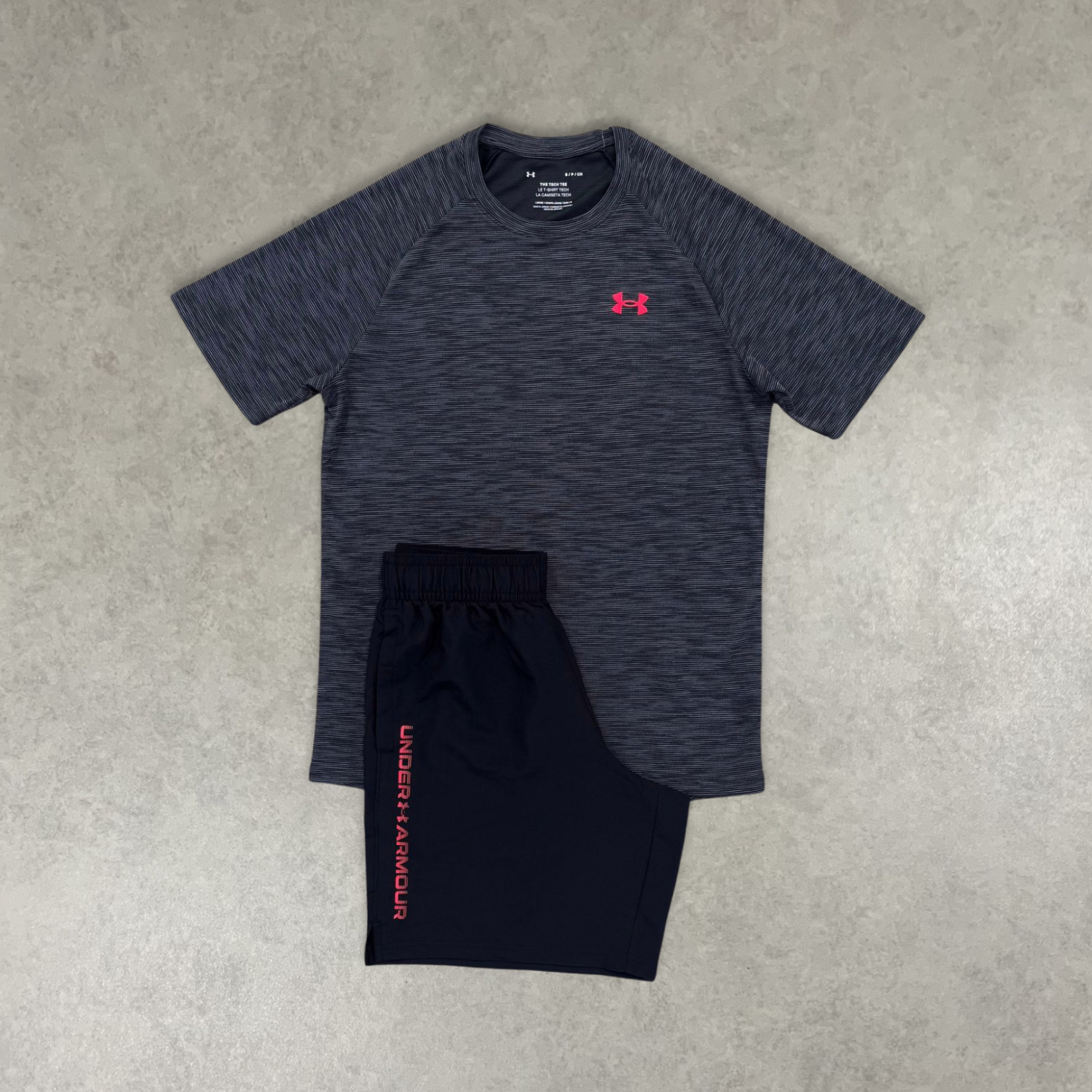 Under Armour Textures Tech Shorts & Tee Set "Dark Navy/Red"